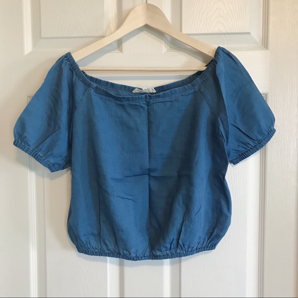 Madewell off-the-shoulder chambray denim bubble top size small